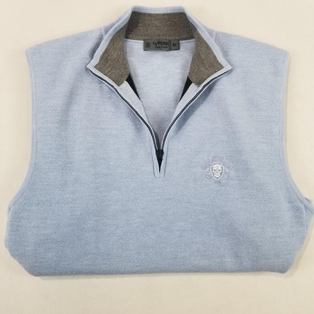 G/FORE Dunes Vest Mens XL Sky Blue Merino Wool Tech Lined Golf 1/4 Zip Logo